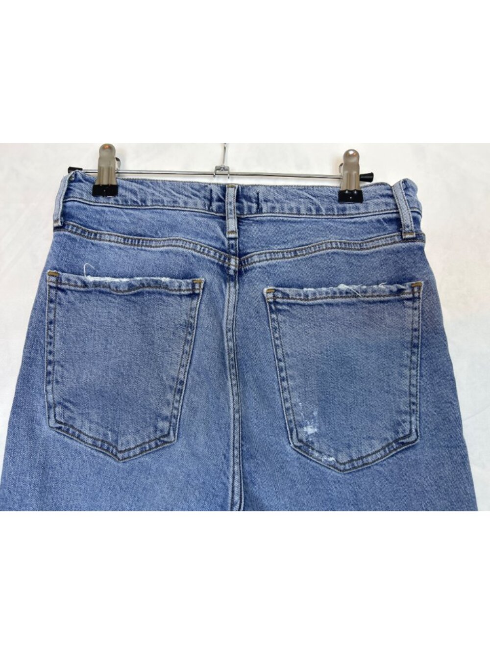 AGOLDE Women's 26 High Rise Distressed Cropped Jeans Button Fly Frayed Hem - Picture 10 of 12
